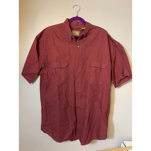 Men's L C.F. Schmidt Burgundy Cotton Button Down Short Sleeve Collar Workshirt